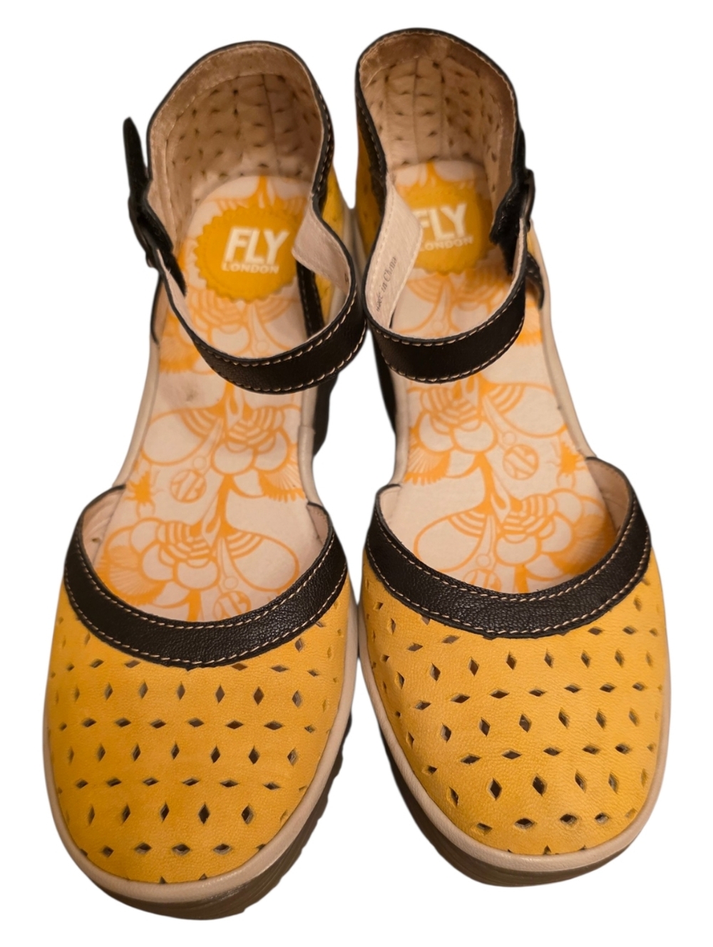 Fly London Bady Perforated Wedge Mary Janes - Size 41